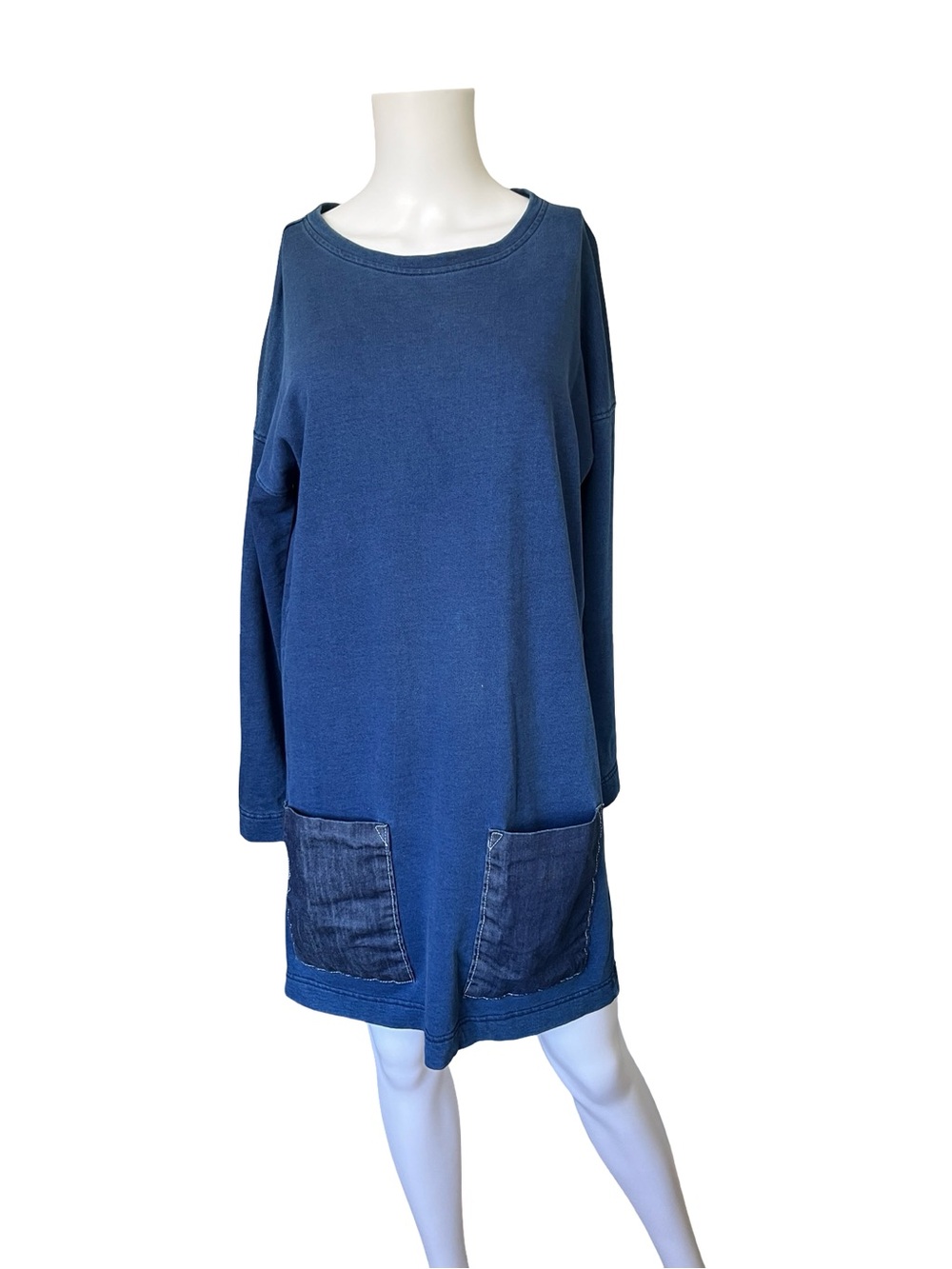 Zara Trafaluc Shift Dress Denim Blue Long Sleeve Casual Faded Womens Size Small